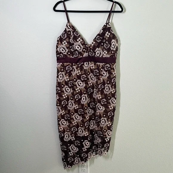 Bardot Dalia Burgundy Red Floral Asymmetrical Lace Dress – Size 12
